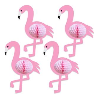 Deckenhänger Flamingo mit Wabenpapier 4er Pack