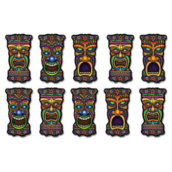Tischdeko Tiki-Masken 13 cm 10er Pack